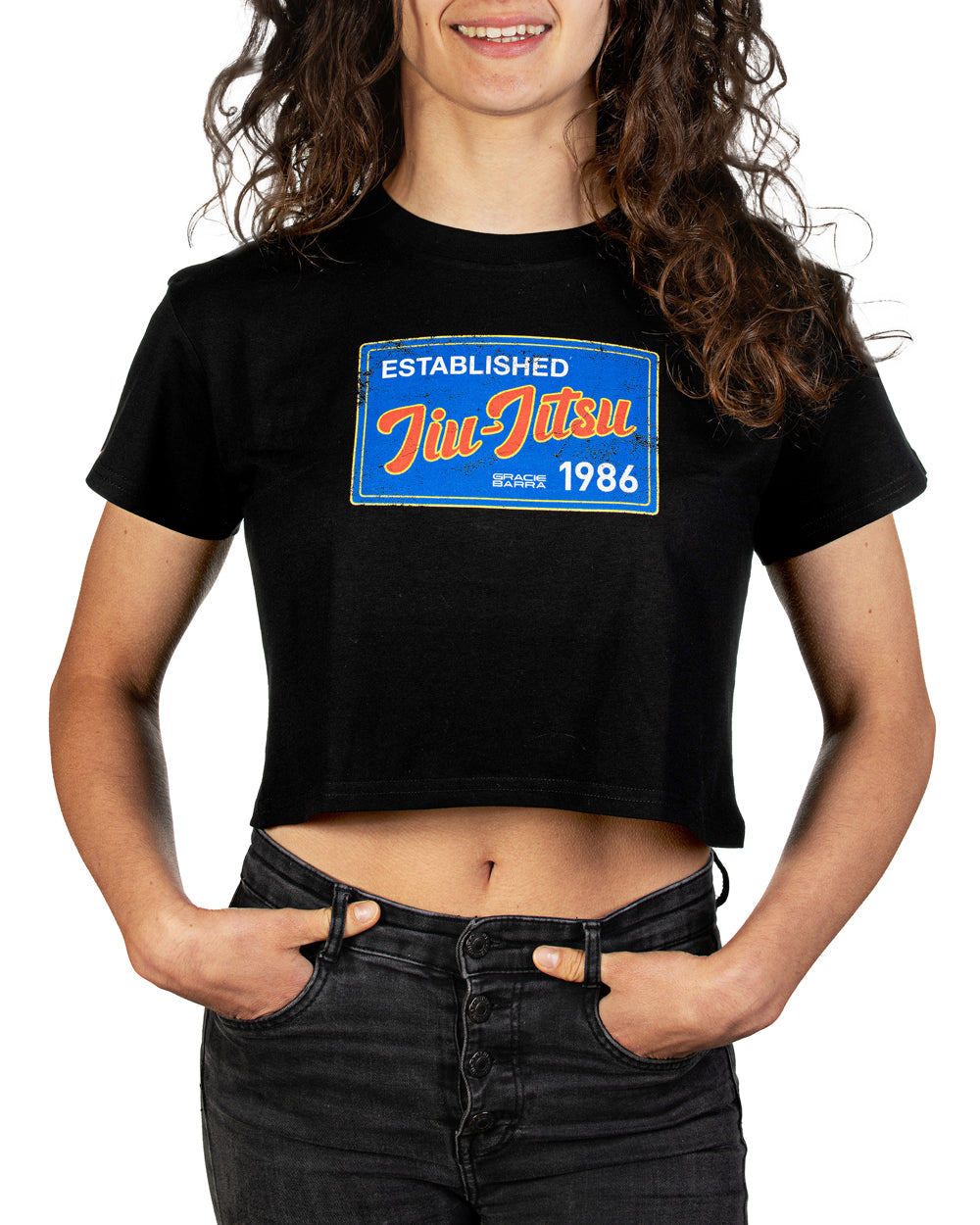 Jiu Jitsu Postcard Womens Crop Tee - Black