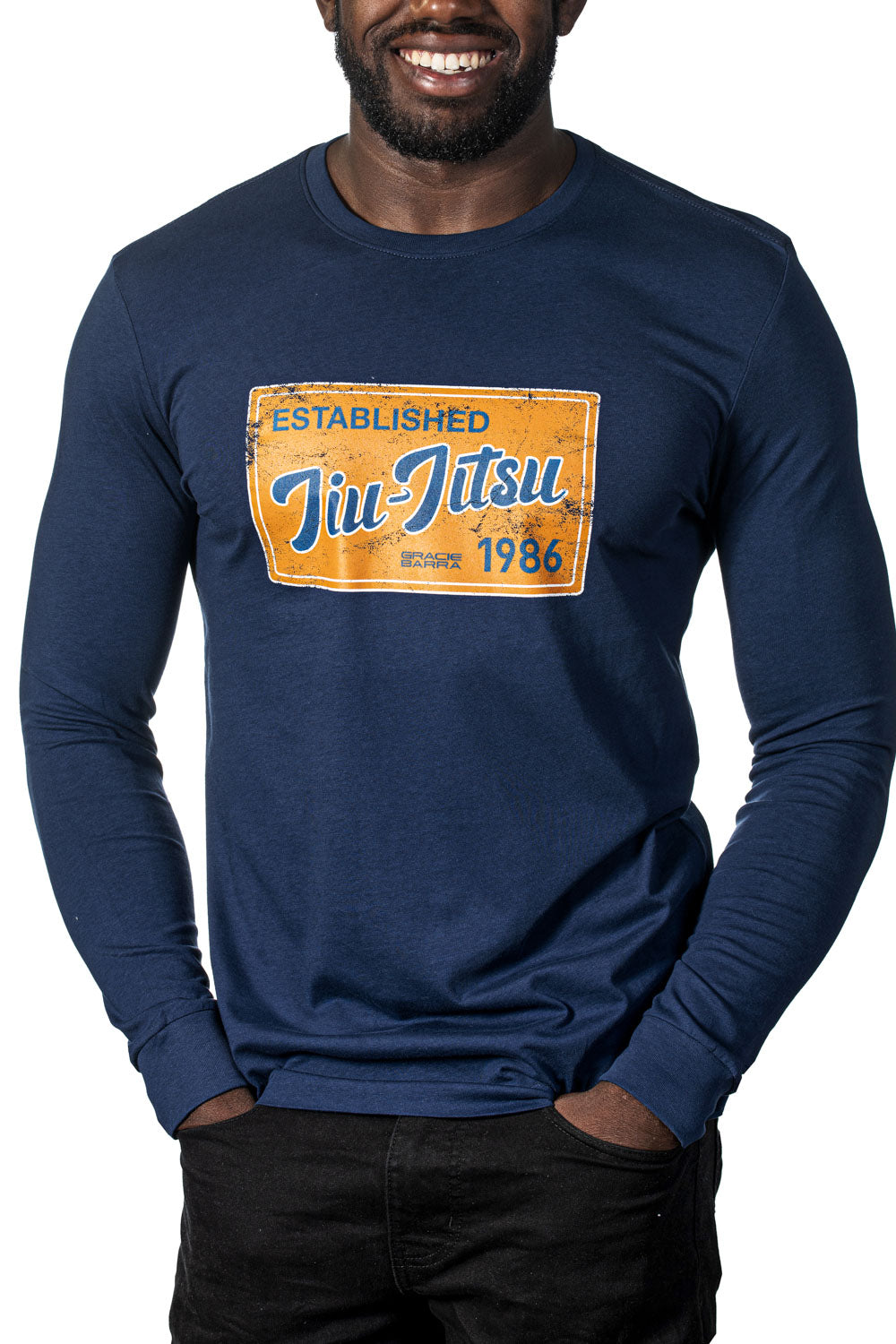 Jiu Jitsu Postcard Mens L/S Tee - Navy